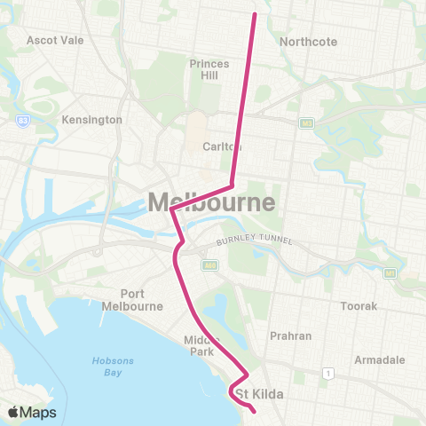 Yarra Trams St Kilda Beach - East Brunswick map