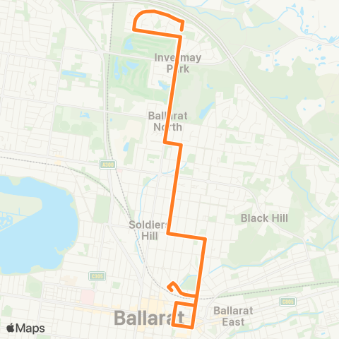 Victoria Regional Bus Invermay Pk - Ballarat Via Invermay Pk map