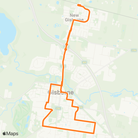 Victoria Regional Bus Gisborne Via Gisborne Town Ctr, Fersfield Rd map