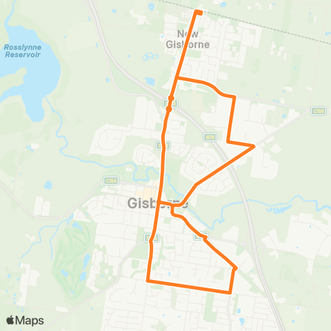 Victoria Regional Bus Gisborne Via Gisborne Station map