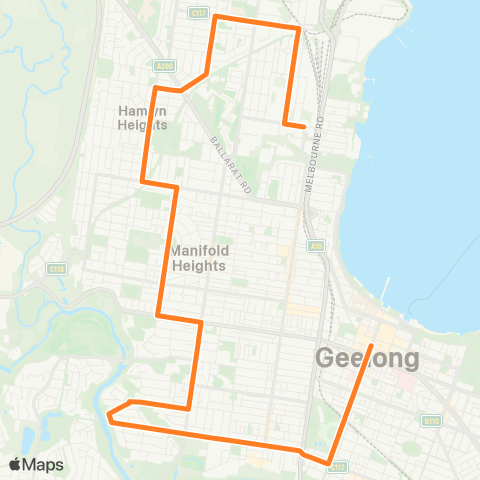 Victoria Regional Bus Sebastopol - Ballarat Via Sebastopol map