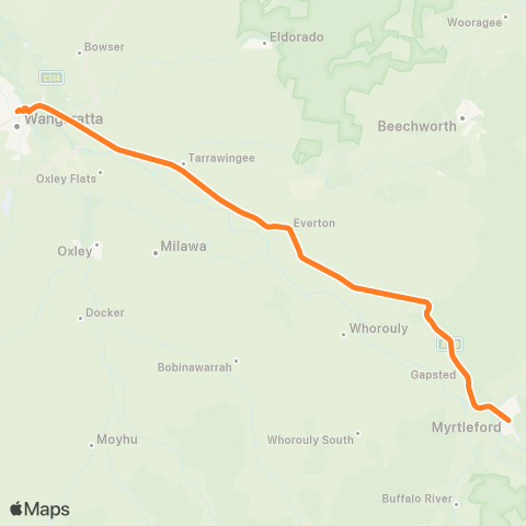 Victoria Regional Bus Wangaratta - Myrtleford Via Wangaratta map