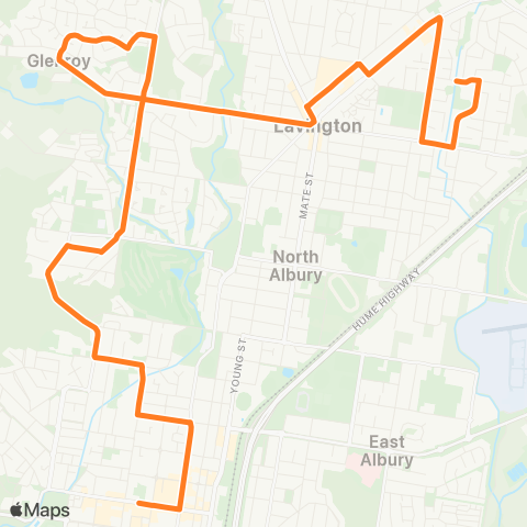 Victoria Regional Bus Quicks Hill - Albury Via TAFE, Glenroy & Lavington map