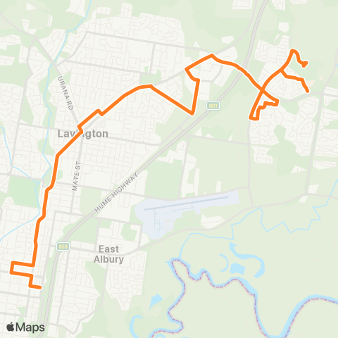 Victoria Regional Bus Thurgoona - Albury Via N Albury, Lavington & Univ map