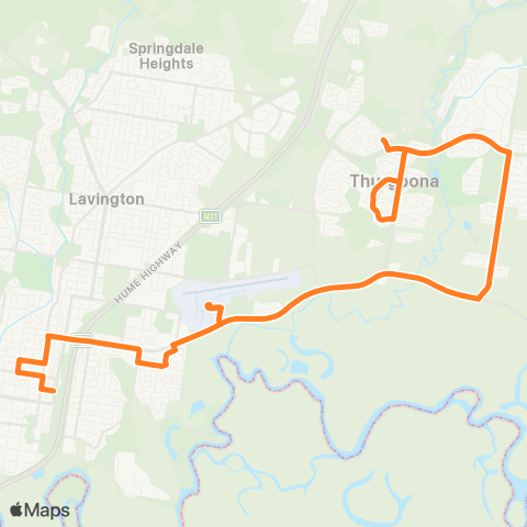 Victoria Regional Bus Thurgoona - Albury Via Hosp & Airport map