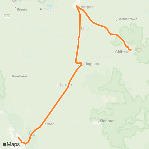 Victoria Regional Bus Chiltern - Wangaratta Via Springhurst, Rutherglen map