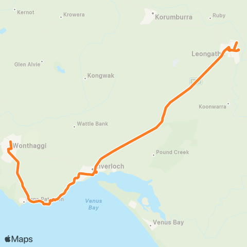 Victoria Regional Bus Leongatha - Wonthaggi Via Inverloch map