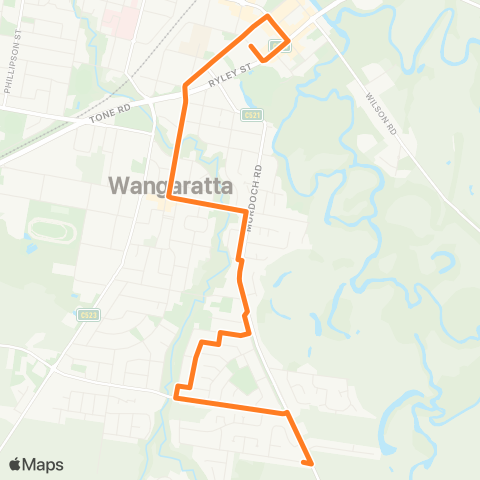 Victoria Regional Bus Yarrunga - Wangaratta Via Murdoch Rd map