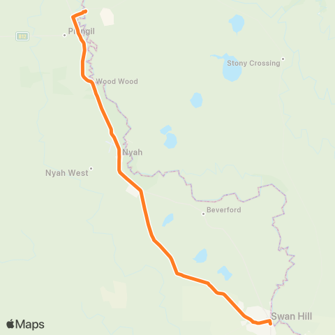 Victoria Regional Bus Tooleybuc - Swan Hill Via Nyah West map