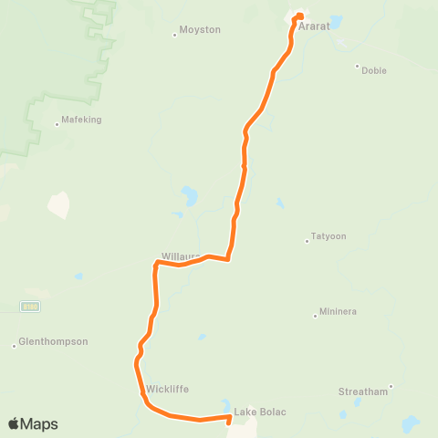 Victoria Regional Bus Ararat - Lake Bolac Via Willaura map