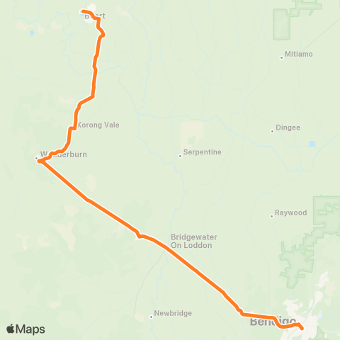 Victoria Regional Bus Bendigo - Boort Via Wedderburn, Inglewood map