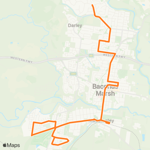 Victoria Regional Bus Maddingley - Darley Via Bacchus Marsh map