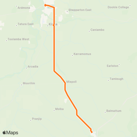 Victoria Regional Bus Euroa - Shepparton Via Kialla map