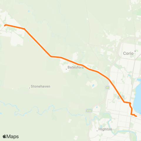 Victoria Regional Bus Bannockburn - Geelong Via Batesford, Gheringhap map