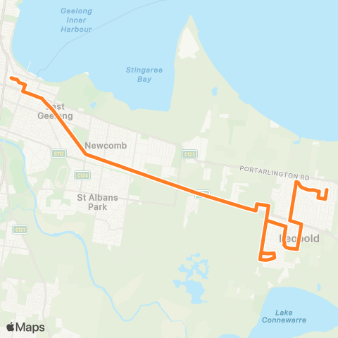 Victoria Regional Bus Leopold - Geelong Via Bellarine Hwy map