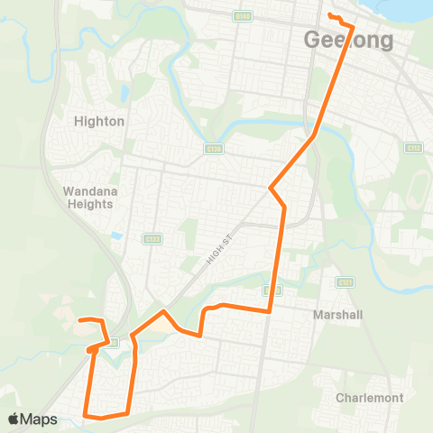 Victoria Regional Bus Deakin Univ - Geelong Via Grovedale map