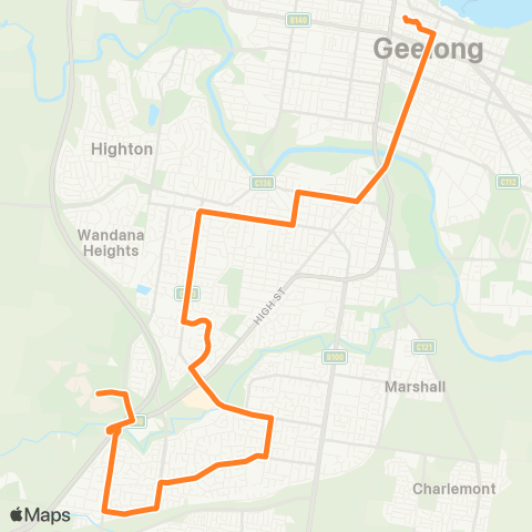 Victoria Regional Bus Deakin Univ - Geelong Via S Valley Rd map