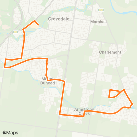 Victoria Regional Bus Armstrong Creek - Waurn Ponds SC Via Waurn Ponds map