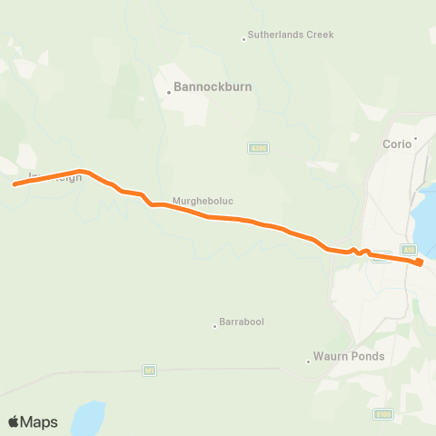 Victoria Regional Bus Inverleigh - Corio St / Moorabool St (Geelong) Via Fyansford map