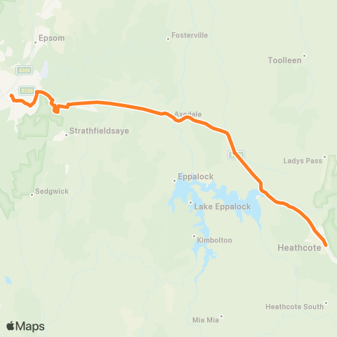 Victoria Regional Bus Heathcote - Bendigo Via Junortoun, Axedale, Knowsley map