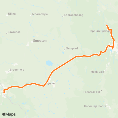 Victoria Regional Bus Creswick - Hepburn Via Daylesford map