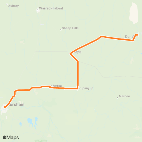 Victoria Regional Bus Donald - Horsham Via Murtoa, Rupanyup, Minyip map