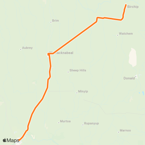 Victoria Regional Bus Birchip - Horsham Via Warracknabeal map