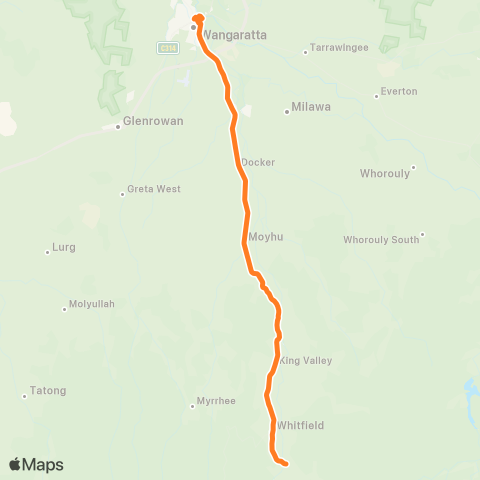 Victoria Regional Bus Cheshunt - Wangaratta Via Wangaratta - Whitfield Rd map