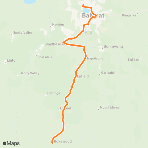 Victoria Regional Bus Ballarat - Rokewood Via Dereel, Enfield, Napoleons map