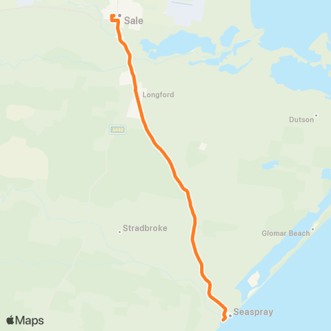 Victoria Regional Bus Seaspray - Sale Via Longford map