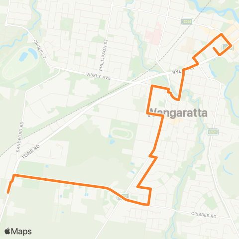 Victoria Regional Bus Yarrunga - Wangaratta Via Mason St map