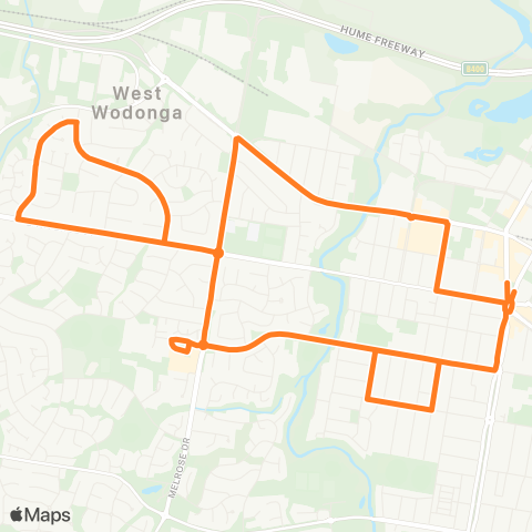 Victoria Regional Bus Wodonga Via Mayfair Drive map