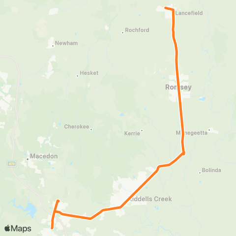 Victoria Regional Bus Lancefield - Gisborne Town Ctr Via Lancefield map