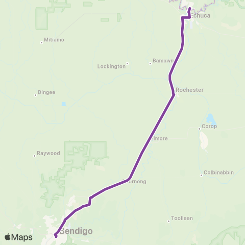 V/Line Melbourne - Echuca / Moama Via Bendigo or Heathcote map