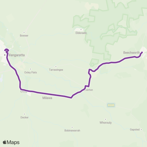 V/Line Melbourne - Mount Beauty Via Bright map