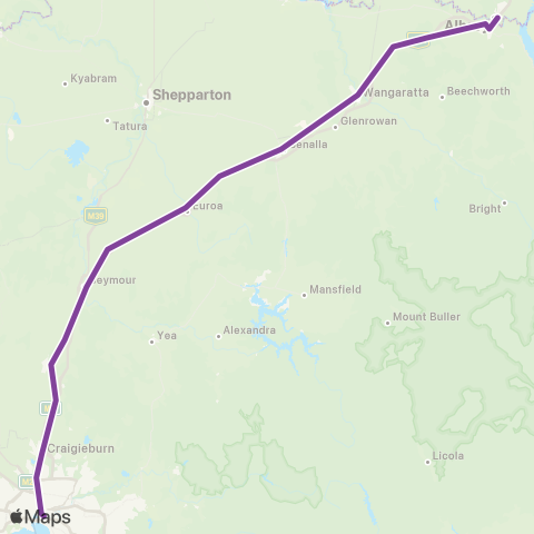 V/Line Melbourne - Albury Via Seymour map