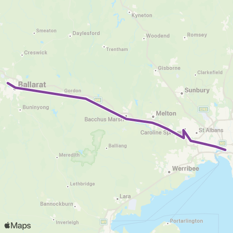 V/Line Ballarat - Melbourne Via Melton map