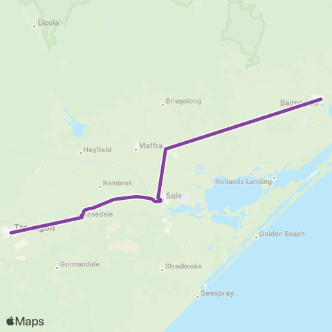 V/Line Melbourne - Bairnsdale Via Sale & Traralgon map