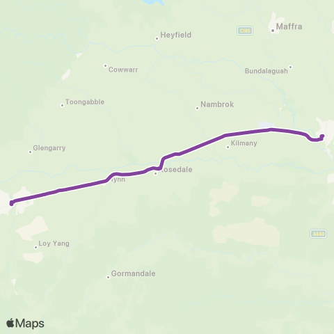 V/Line Bairnsdale Via Traralgon & Sale map