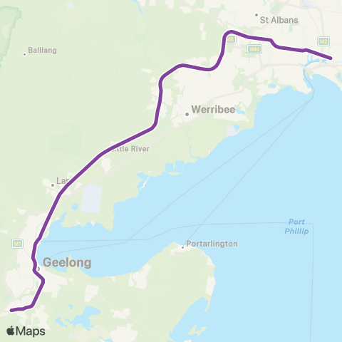 V/Line Geelong - Melbourne Via Geelong map