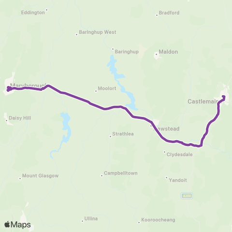 V/Line Melbourne - Maryborough Via Castlemaine map