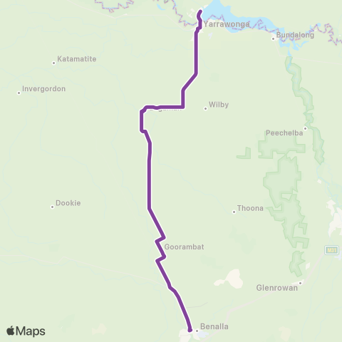 V/Line Melbourne - Mulwala Via Benalla & Seymour map