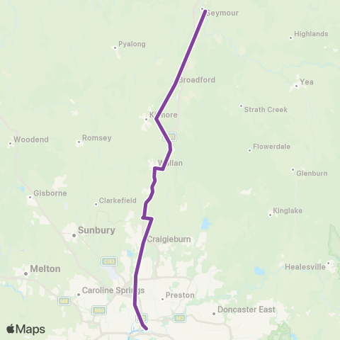 V/Line Seymour Via Broadmeadows map