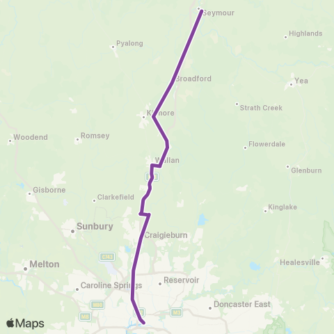 V/Line Melbourne - Seymour Via Broadmeadows map