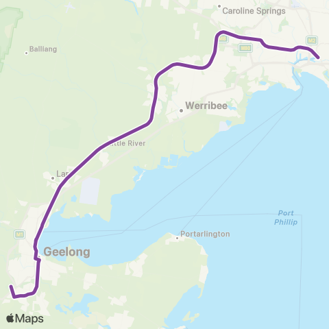 V/Line Geelong Via Geelong map