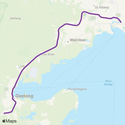 V/Line Geelong - Melbourne Via Geelong map