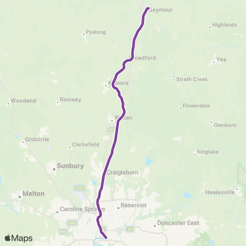 V/Line Melbourne - Seymour Via Broadmeadows map