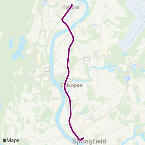 PVTA Holyoke-Springfield Express via I-391 map