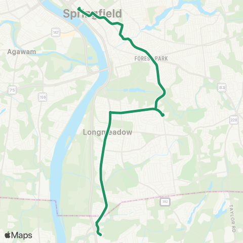 PVTA Dickinson-Jewish Home-Longmeadow map