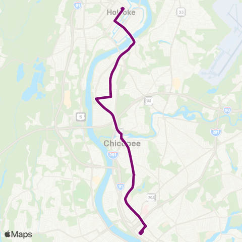 PVTA Holyoke-Springfield via Chicopee map